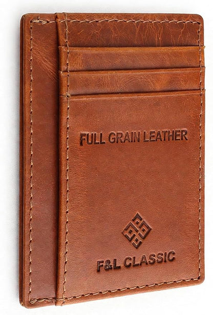 F&L Classic Slim Leather Wallet – RFID Blocking Front Pocket